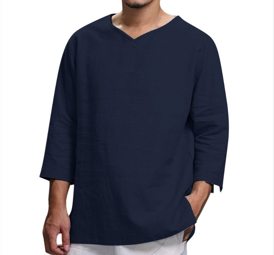 mCzO Loose V-neck Cotton Long Sleeve