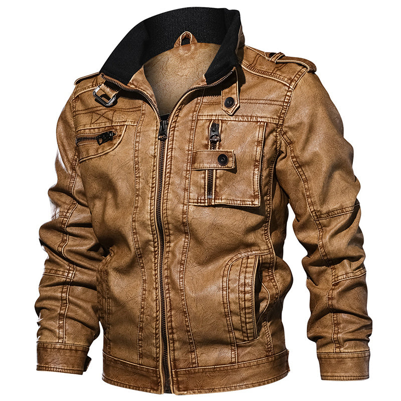 mCzO Men PU Leather Jacket Casual Thick Motorcycle Leather Jacket Winter Windproof Coat