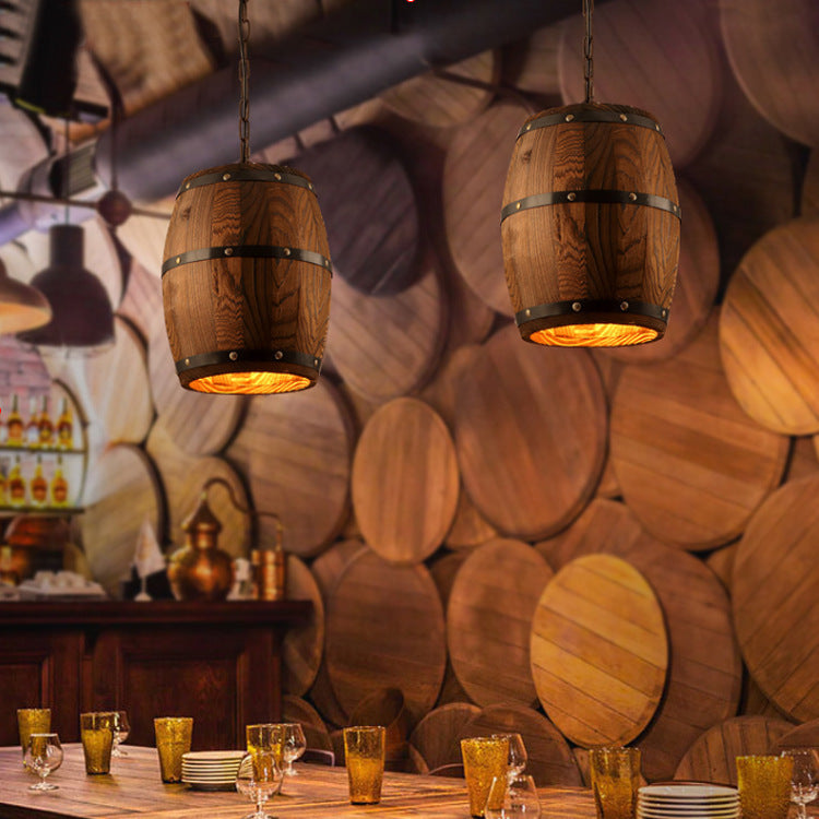 HomeRock Creative personality wine barrel wooden chandeliers