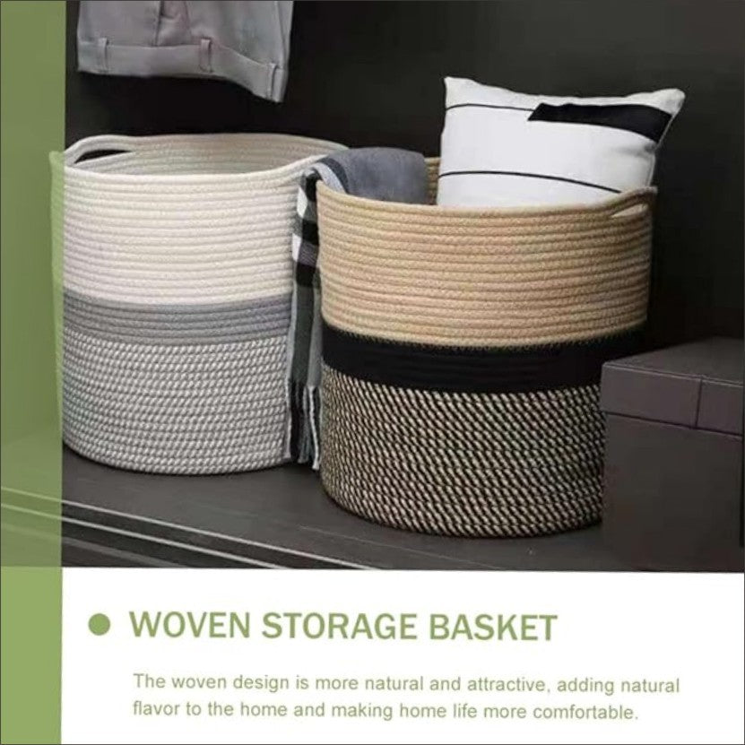 Home Rock Cotton Rope Storage Basket Hamper Large Basket Wicker Laundry Baskets Laundry Woven Basket Woven Storage Basket Cotton Woven Toy Basket Desktop Picnic Basket Office