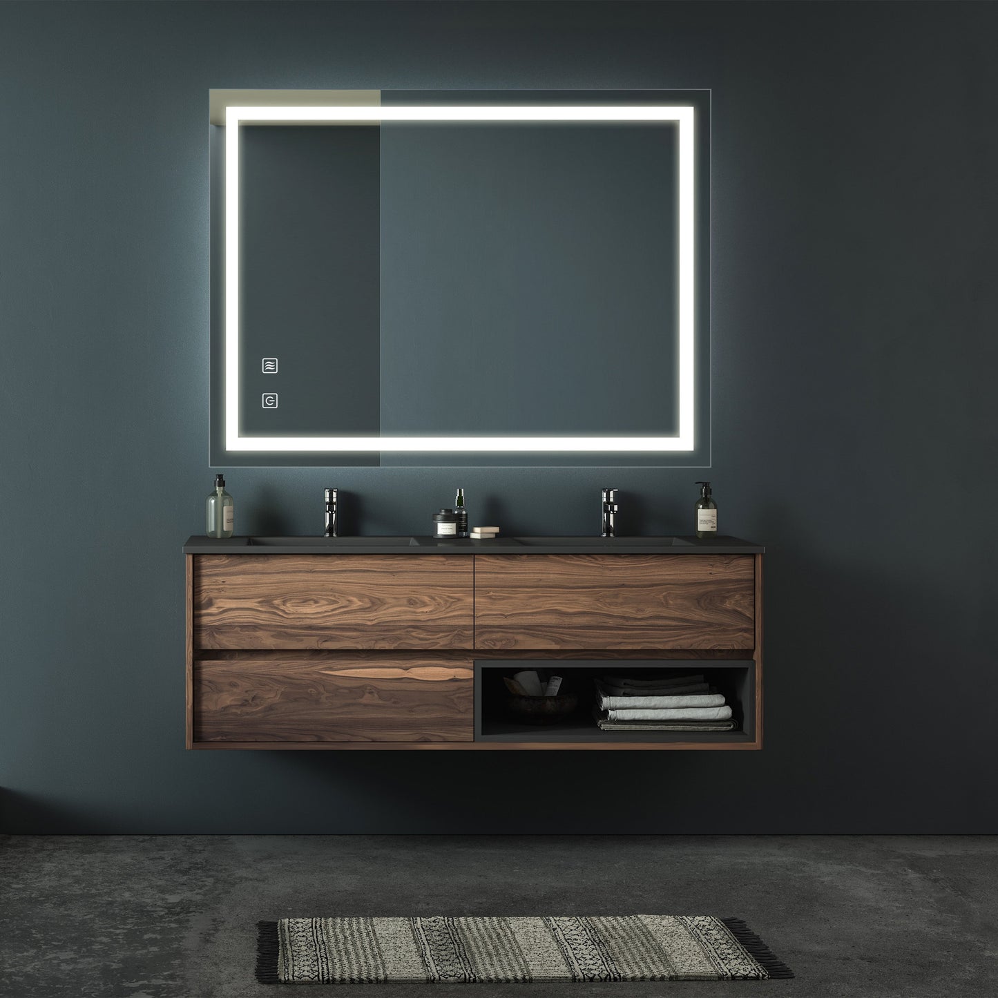 HomeRock Bathroom LED Premium Vanity Mirror With Focusing Back Panel, High Lumens, Dimmable Touch, 32x24 Inch