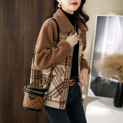 Luxe LSS Simple Stitching Plaid Raglan Sleeve Slimming And Warm Coat