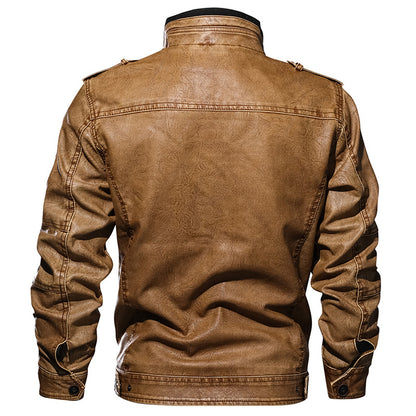 Man Cave PU Leather Jacket Casual Thick Motorcycle Leather Jacket Winter Windproof Coat