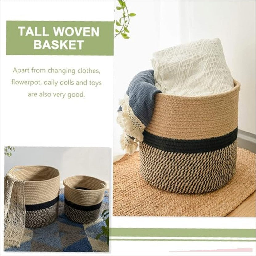 Home Rock Cotton Rope Storage Basket Hamper Large Basket Wicker Laundry Baskets Laundry Woven Basket Woven Storage Basket Cotton Woven Toy Basket Desktop Picnic Basket Office