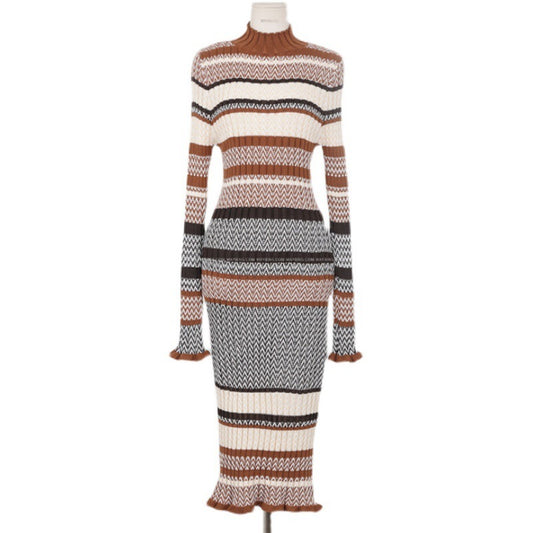 Luxe LSS Slim Fit Long Knitted Colorblock Sweater Base Dress