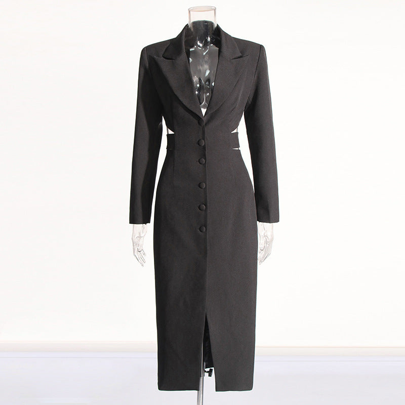 Luxe LSS Long Shirt Midriff Design High Sense Solid Color Suit Coat Outfit For Women Autumn