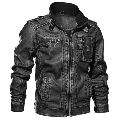 Man Cave PU Leather Jacket Casual Thick Motorcycle Leather Jacket Winter Windproof Coat