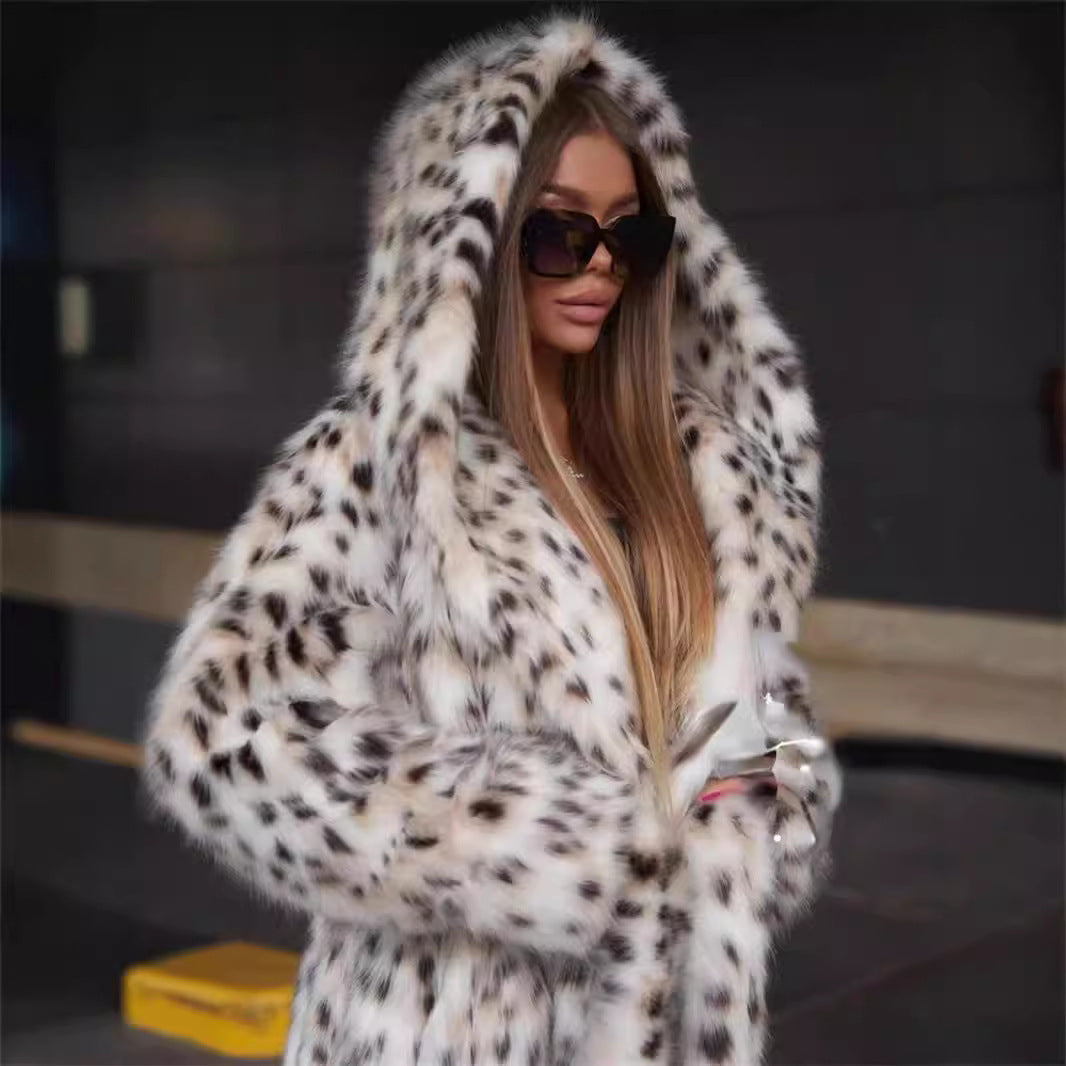 Luxe LSS Leopard Print Hooded Toka Velvet Trench Coat