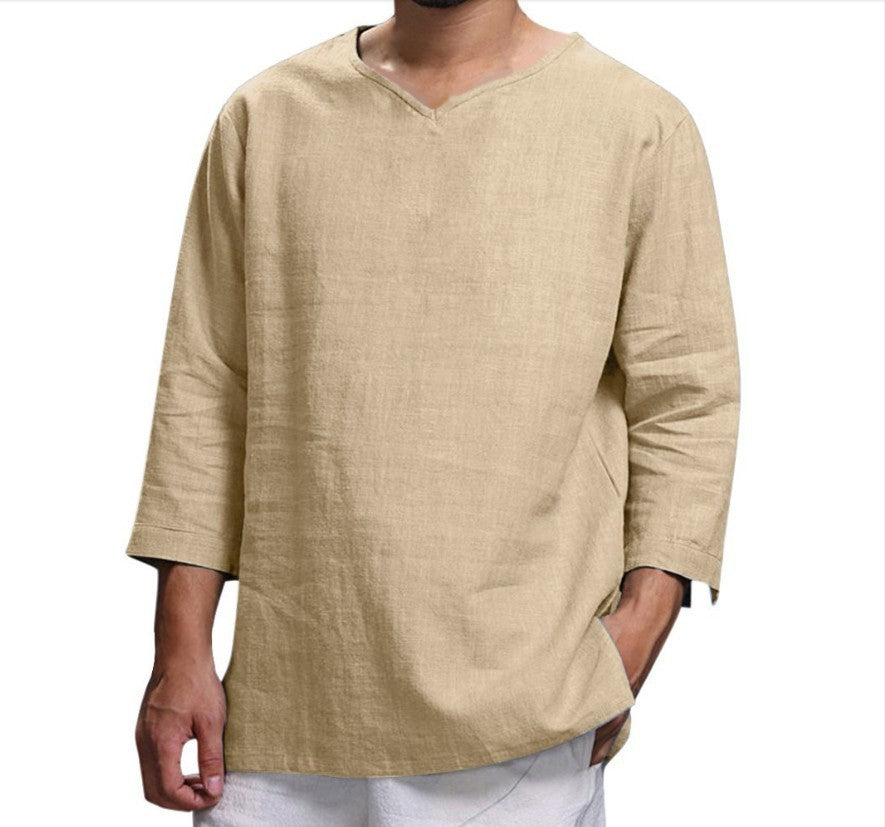 mCzO Loose V-neck Cotton Long Sleeve