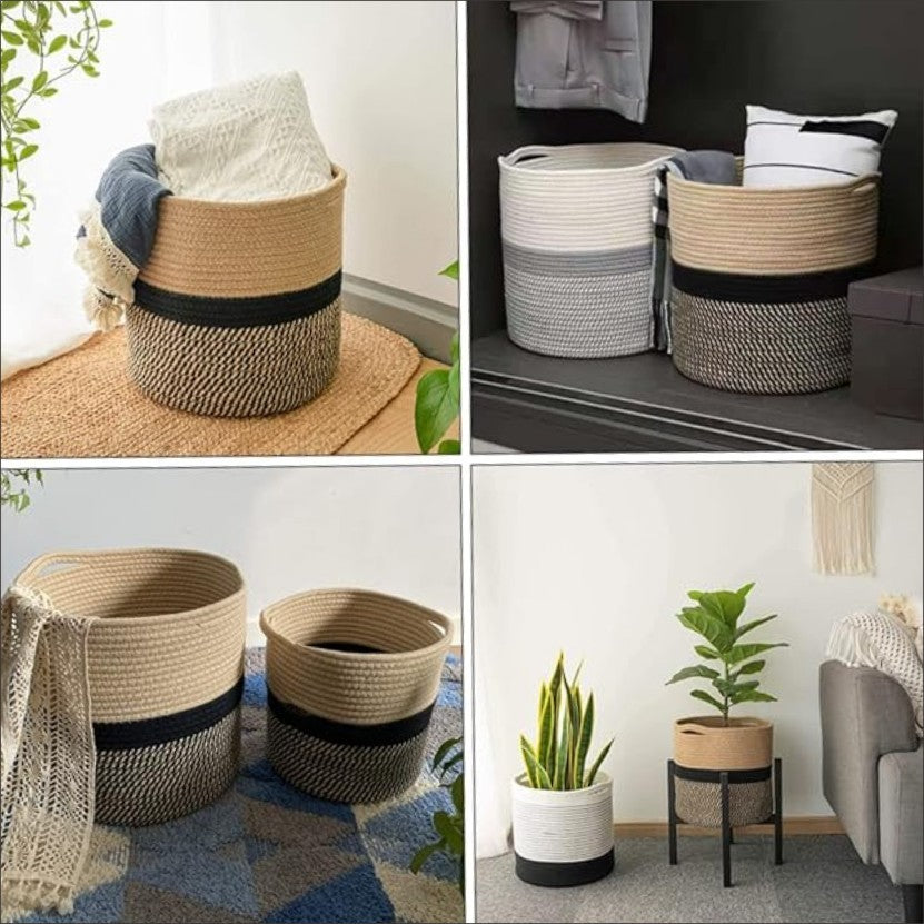 Home Rock Cotton Rope Storage Basket Hamper Large Basket Wicker Laundry Baskets Laundry Woven Basket Woven Storage Basket Cotton Woven Toy Basket Desktop Picnic Basket Office