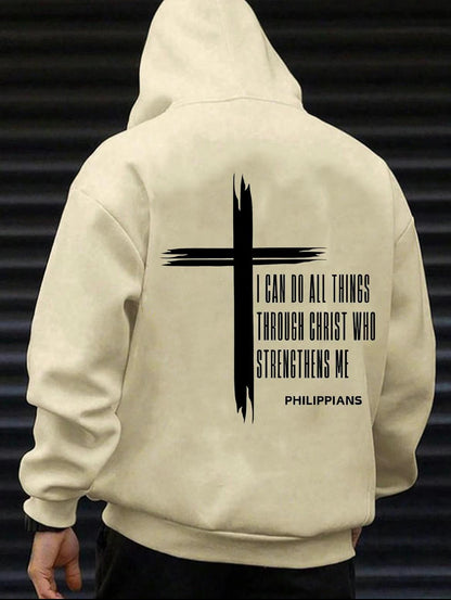 Man Cave X Luxe LSS Thread Drop-shoulder Sleeve Loose Sweater I can do all things though Christ who strengthens me hoody hoodie