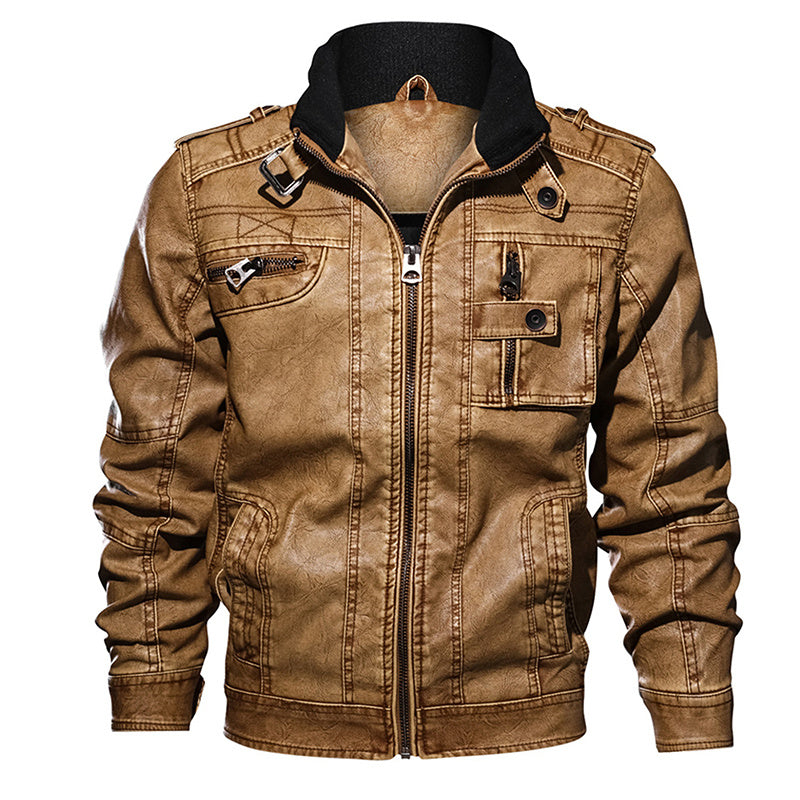 mCzO Men PU Leather Jacket Casual Thick Motorcycle Leather Jacket Winter Windproof Coat