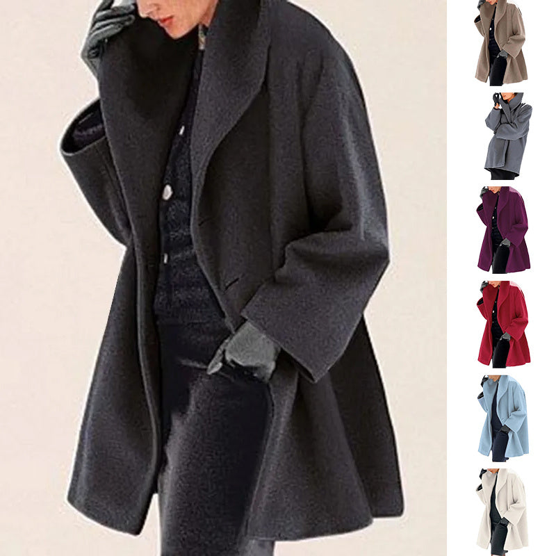 Luxe LSS Round Neck Loose Sweater Woolen Coat Solid Casual Coat-Autumn-Winter