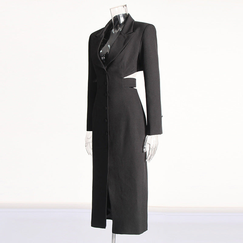 Luxe LSS Long Shirt Midriff Design High Sense Solid Color Suit Coat Outfit For Women Autumn