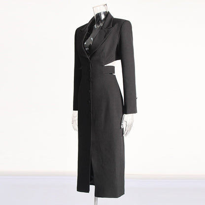 Luxe LSS Long Shirt Midriff Design High Sense Solid Color Suit Coat Outfit For Women Autumn