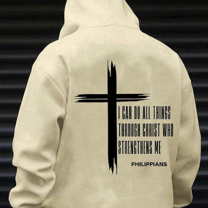 Man Cave X Luxe LSS Thread Drop-shoulder Sleeve Loose Sweater I can do all things though Christ who strengthens me hoody hoodie