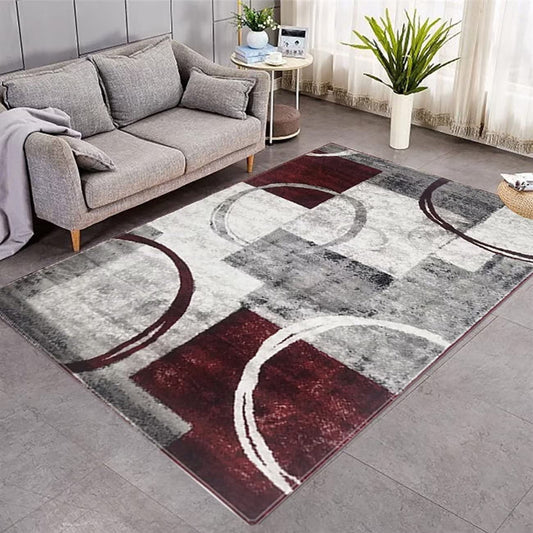 HomeRock Wine Red Gray Geometric Round Carpet