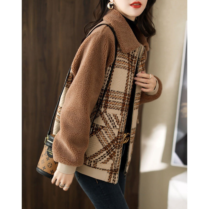 Luxe LSS Simple Stitching Plaid Raglan Sleeve Slimming And Warm Coat