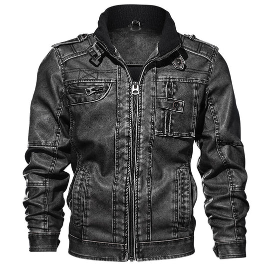 mCzO Men PU Leather Jacket Casual Thick Motorcycle Leather Jacket Winter Windproof Coat