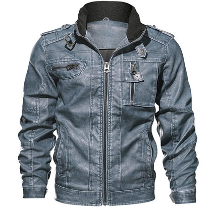 Man Cave PU Leather Jacket Casual Thick Motorcycle Leather Jacket Winter Windproof Coat