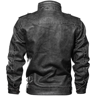 Man Cave PU Leather Jacket Casual Thick Motorcycle Leather Jacket Winter Windproof Coat