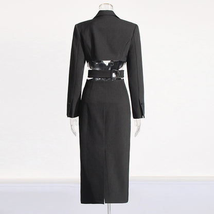 Luxe LSS Long Shirt Midriff Design High Sense Solid Color Suit Coat Outfit For Women Autumn