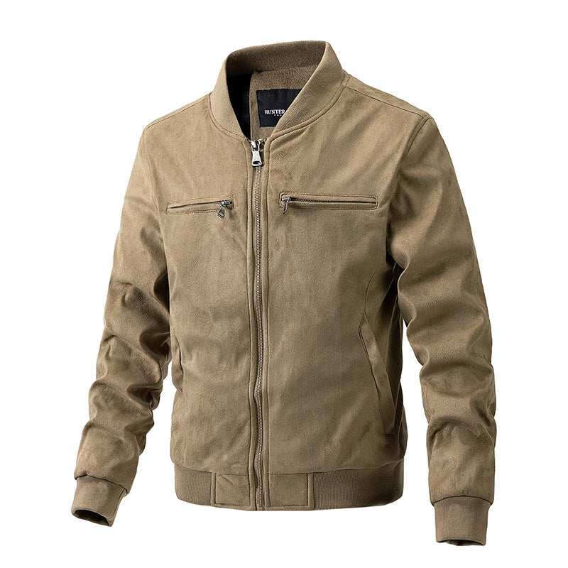 mCzO Suede Stand Collar Jacket - Double Zipper