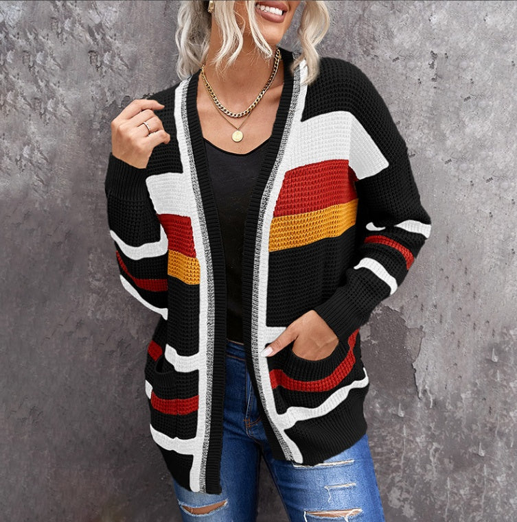 Luxe LSS Casual Women's Loose Long Sleeve Striped Jacket