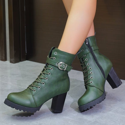 Luxe LSS High Heel Side Zipper Buckle Low Tube Women's Round Toe Boots