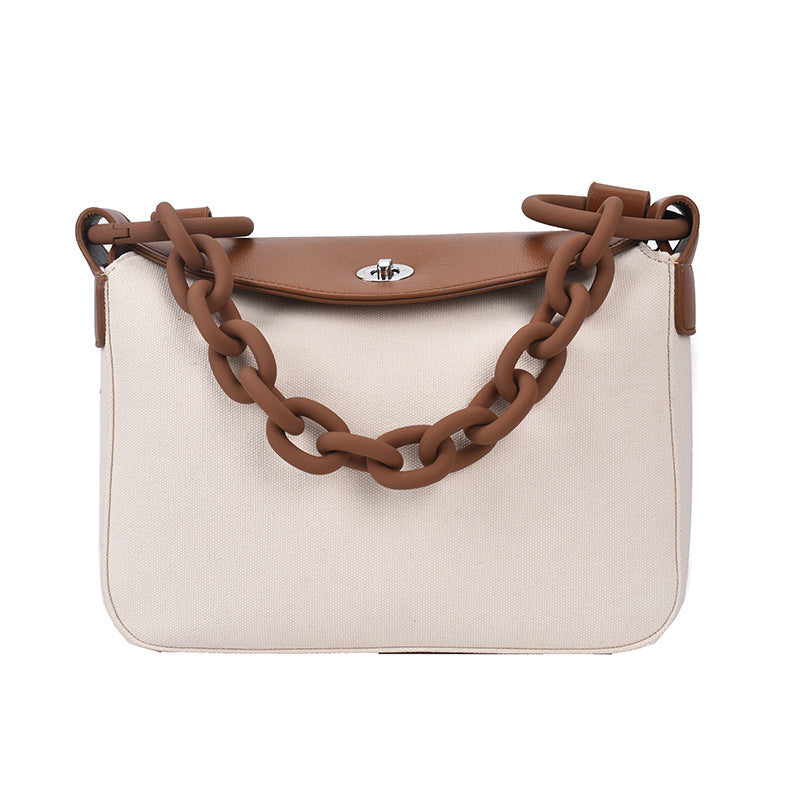 Luxe LSS Painted Thick Chain Portable Large-capacity Canvas Bag Hit Color PU Single Shoulder