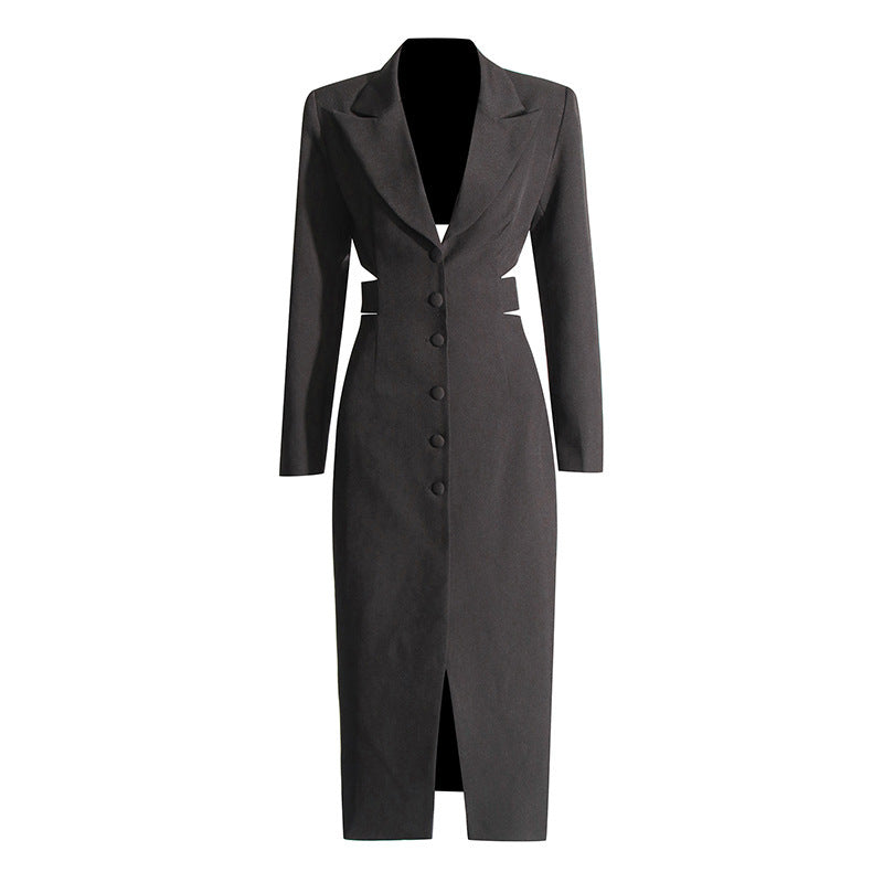 Luxe LSS Long Shirt Midriff Design High Sense Solid Color Suit Coat Outfit For Women Autumn