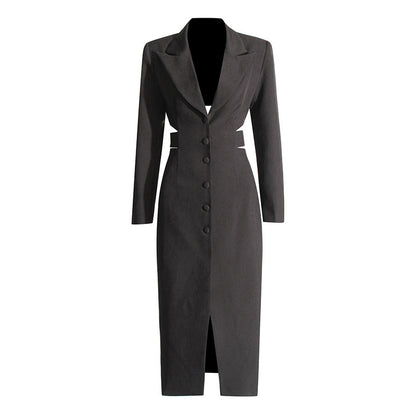 Luxe LSS Long Shirt Midriff Design High Sense Solid Color Suit Coat Outfit For Women Autumn