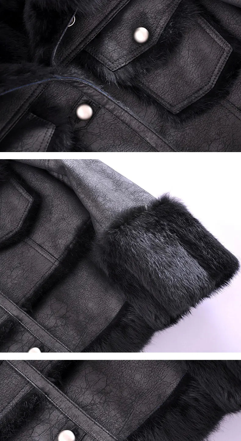 Luxe LSS Rabbit Leather Fur Coat