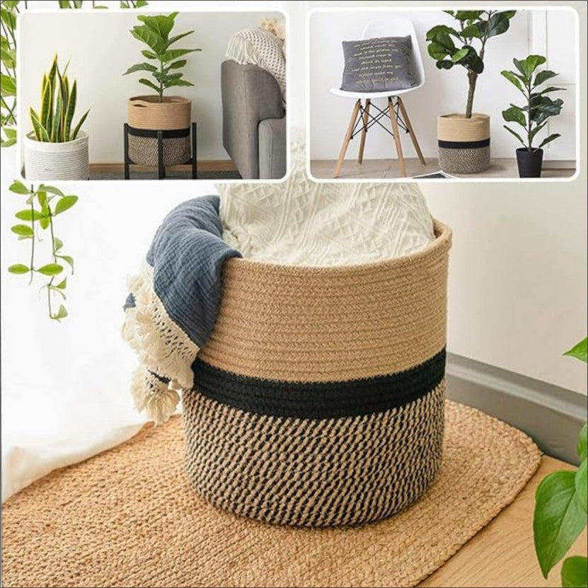 Home Rock Cotton Rope Storage Basket Hamper Large Basket Wicker Laundry Baskets Laundry Woven Basket Woven Storage Basket Cotton Woven Toy Basket Desktop Picnic Basket Office