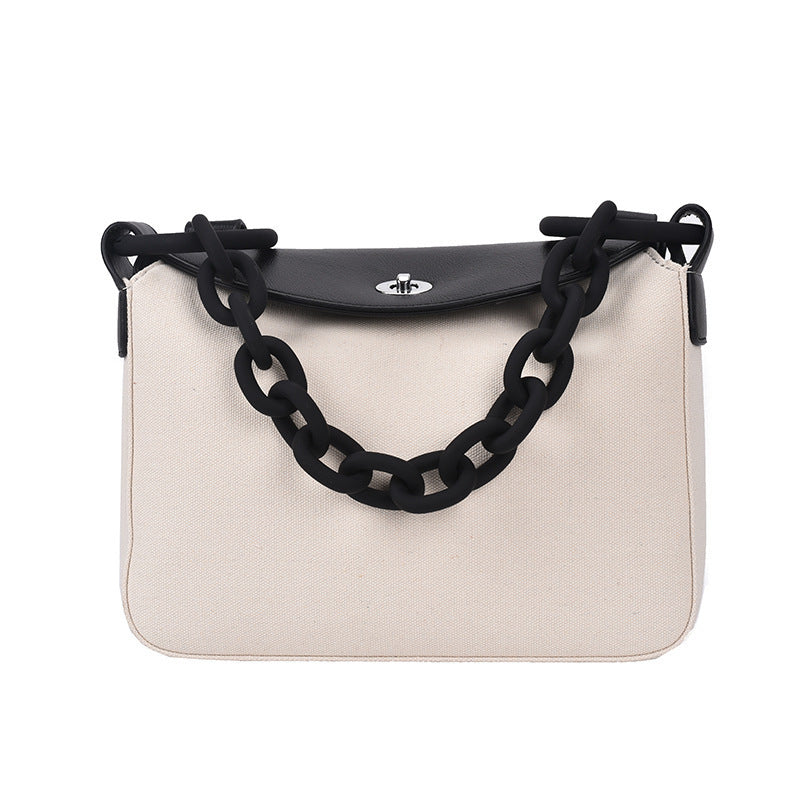 Luxe LSS Painted Thick Chain Portable Large-capacity Canvas Bag Hit Color PU Single Shoulder