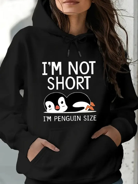 Luxe LSS Penguin Size Kangaroo Pocket Slogan Hoodie