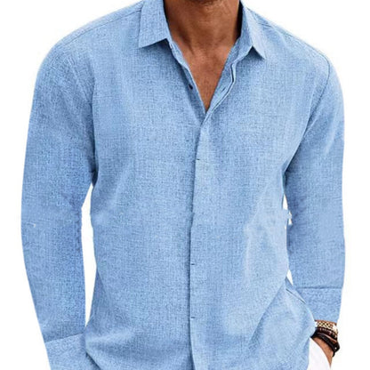 Man Cave Zon Long Sleeve Undershirt Solid Color Cotton Linen T-shirt Men Shirt