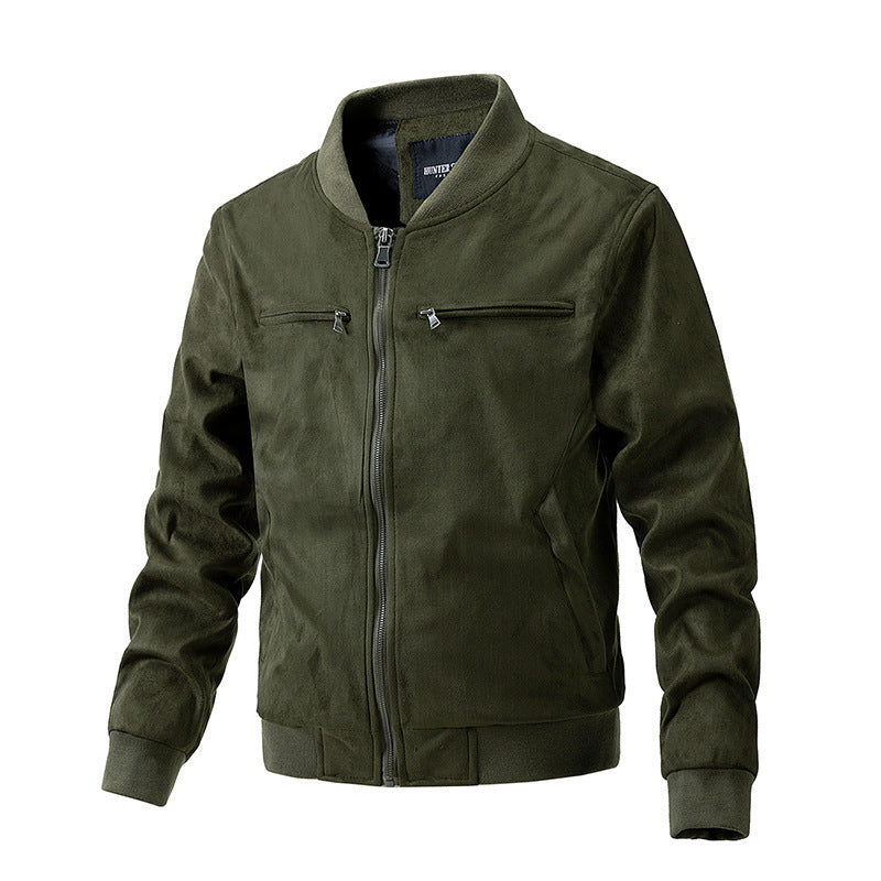 mCzO Suede Stand Collar Jacket - Double Zipper