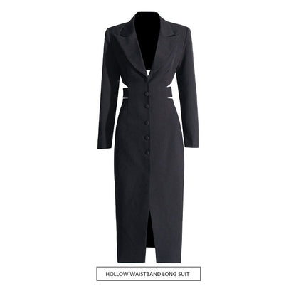 Luxe LSS Long Shirt Midriff Design High Sense Solid Color Suit Coat Outfit For Women Autumn