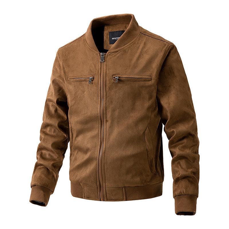 mCzO Suede Stand Collar Jacket - Double Zipper