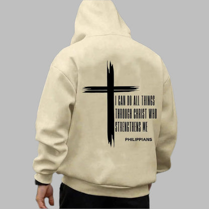 Man Cave X Luxe LSS Thread Drop-shoulder Sleeve Loose Sweater I can do all things though Christ who strengthens me hoody hoodie