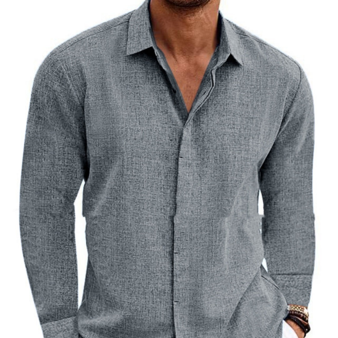 Man Cave Zon Long Sleeve Undershirt Solid Color Cotton Linen T-shirt Men Shirt