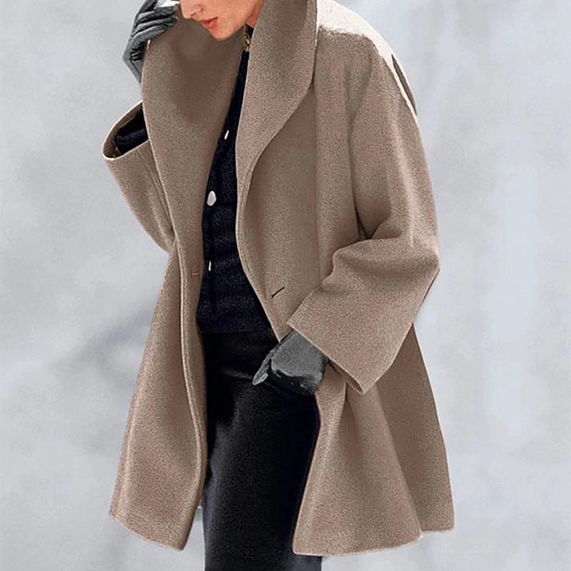 Luxe LSS Round Neck Loose Sweater Woolen Coat Solid Casual Coat-Autumn-Winter