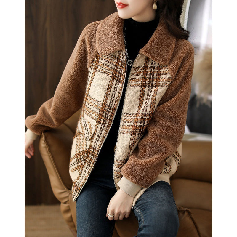 Luxe LSS Simple Stitching Plaid Raglan Sleeve Slimming And Warm Coat