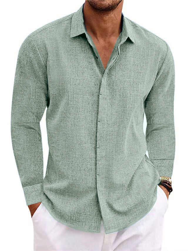 Man Cave Zon Long Sleeve Undershirt Solid Color Cotton Linen T-shirt Men Shirt