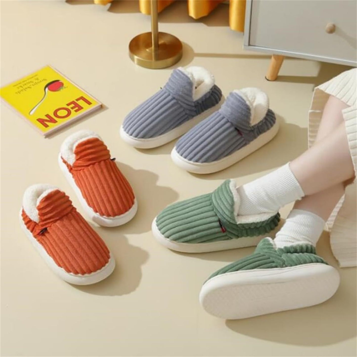 mCzO x Luxe LSS Winter Cotton Warm Indoor Outdoor Plush Shoes Fleece Slippers