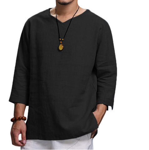 mCzO Loose V-neck Cotton Long Sleeve